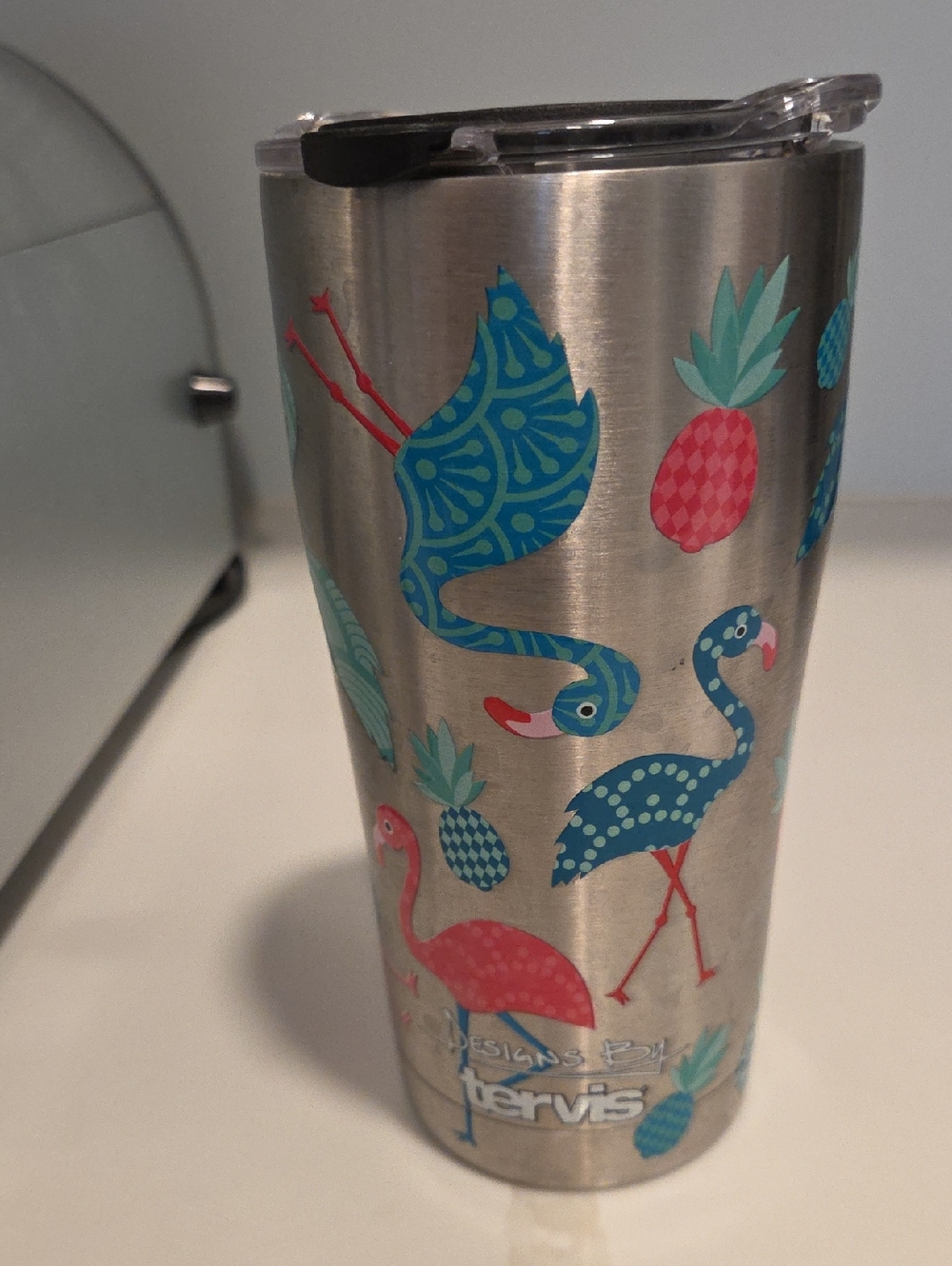 tervis Stainless Tumbler with Blue and Coral Flamingos & Pineapples
